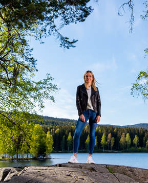 Norwegian athlete Karoline Bjerkeli Grøvdal poses for a