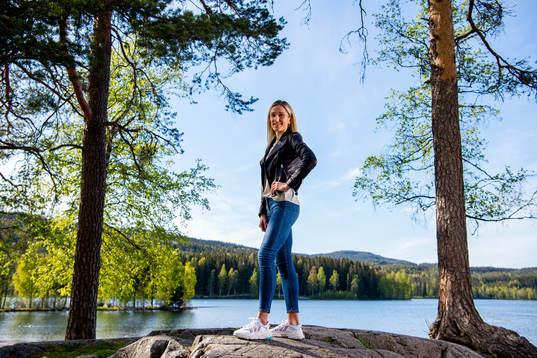 Norwegian athlete Karoline Bjerkeli Grøvdal poses for a