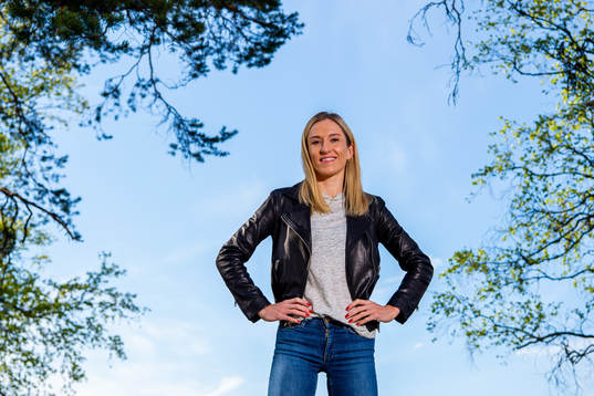 Norwegian athlete Karoline Bjerkeli Grøvdal poses for a