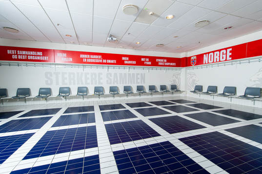 General interior view of the dressing room at Ullevaal