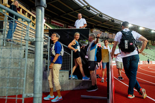 Therese Johaug of Norway with former athlete Ingrid