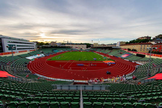 General view of Bislett Stadion while Henrik Ingebrigtsen