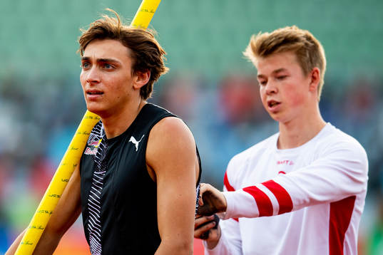 Armand Duplantis of Sweden and Simen Guttormsen of Norway