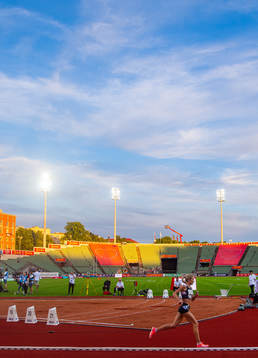 General view of Bislett Stadion while Karoline Bjerkeli