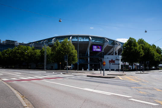 Ett på utsidan öde Gamla Ullevi innan fotbollsmatchen i