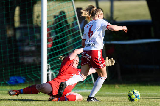 Halmstads målvakt Emma Orrdal och Halmias Elin Hansson