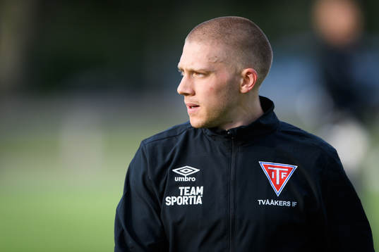 Tvååkers David Struski Persson före fotbollsmatchen i