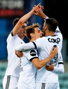 Dino Islamovic of Rosenborg celebrates with teammates