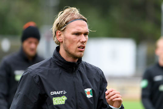 Varbergs Hampus Zachrisson före fotbollsmatchen i