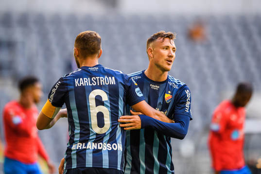 Djurgårdens Jesper Karlström och Fredrik Ulvestad jublar
