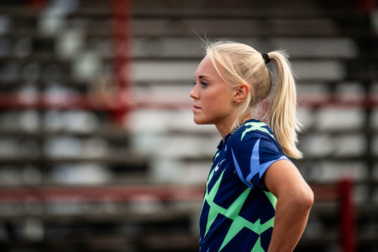 Tilde Johansson of Falkenbergs IK prior to women’s 100
