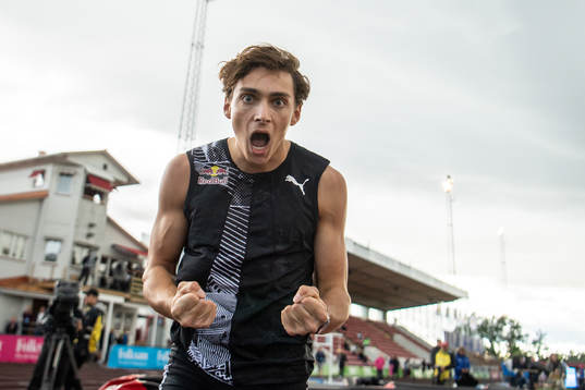 Armand Duplantis of Upsala IF celebrates as he