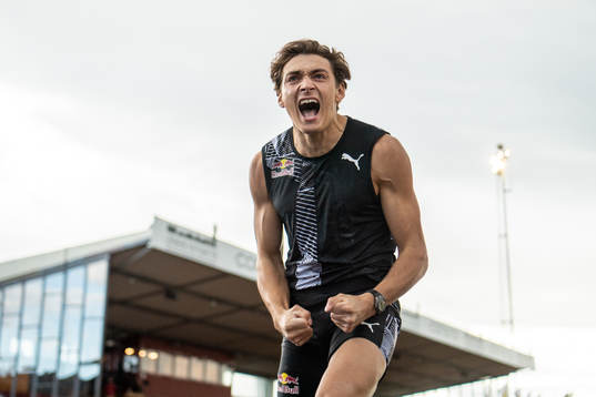 Armand Duplantis of Upsala IF celebrates as he