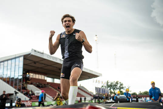 Armand Duplantis of Upsala IF celebrates as he