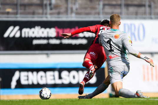 Falkenbergs målvakt Johan Brattberg får rött kort