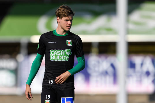 Varbergs Gustav Norlin före fotbollsmatchen i Allsvenskan