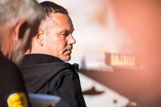Mjällbys tränare Marcus Lantz  deppar innan