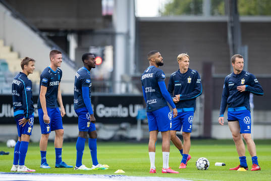 IFK Göteborgs spelare innan fotbollsmatchen i Allsvenskan