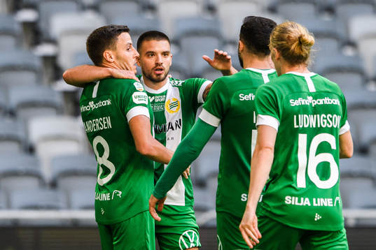 Hammarbys Jeppe Andersen och Vladimir Rodic jublar