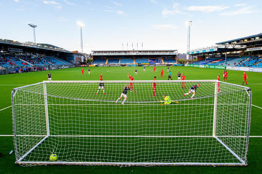 Marcus Michael Mølvadgaard of Strømsgodset scores the 3-1