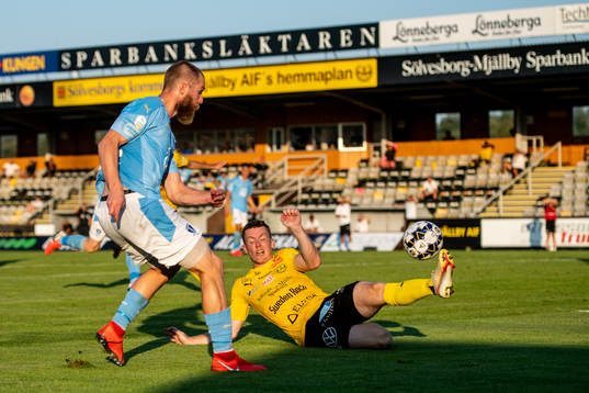 Malmö FFs Jo Inge Berget och Mjällbys Viktor Agardius