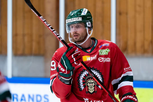 Frölundas Jan Mursak innan träningsmatchen i ishockey