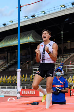 Armand Duplantis of Sweden celebrates