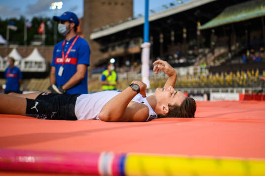 Armand Duplantis of Sweden looks dejected when competing in