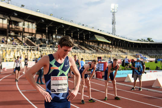 Jakob Ingebrigtsen of Norway looks dejected