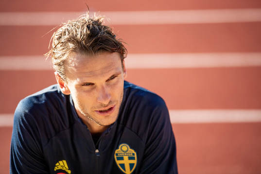 Albin Ekdal of the Swedish national football team is being