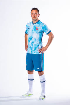 Even Hovland of the Norwegian national football team poses