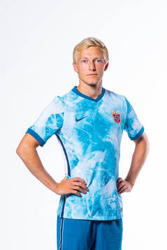 Birger Meling of the Norwegian national football team poses