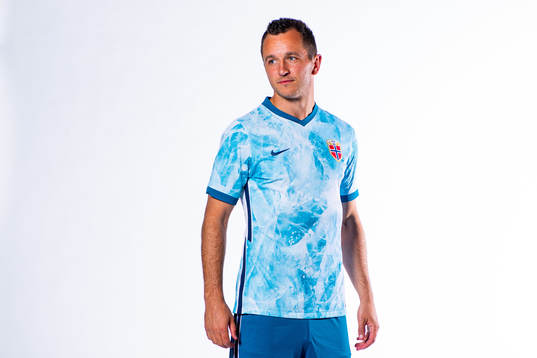 Even Hovland of the Norwegian national football team poses
