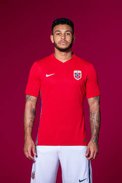 Joshua King of the Norwegian national football team poses