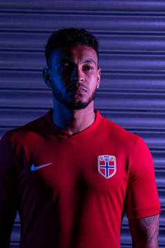 Joshua King of the Norwegian national football team poses