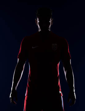 Joshua King of the Norwegian national football team poses