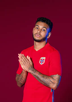 Joshua King of the Norwegian national football team poses