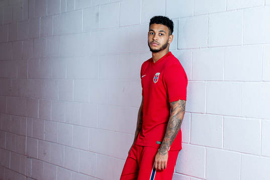 Joshua King of the Norwegian national football team poses