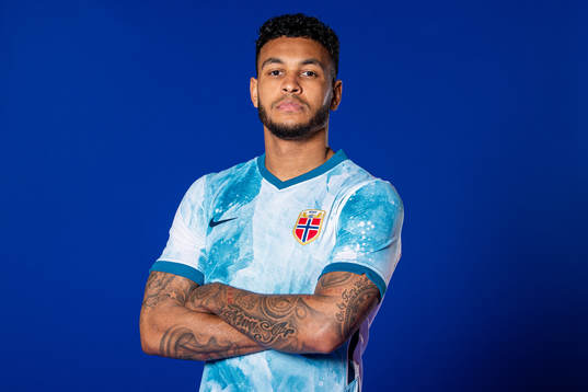 Joshua King of the Norwegian national football team poses
