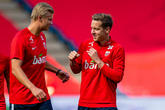 Erling Braut Haaland and Stefan Johansen of the Norwegian