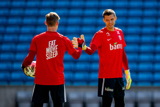 Goalkeepers Sondre Rossbach and Rune Almenning Jarstein of