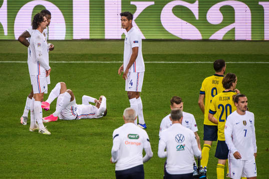 Kylian Mbappé of France in pain