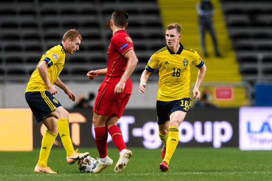 Dejan Kulusevski and Emil Krafth of Sweden