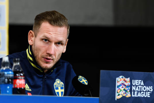 Goalkeeper Robin Olsen of Sweden at a press conference