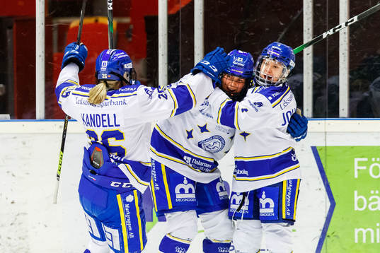 Leksands Dominique Rüegg jublar med Tuva Kandell  och