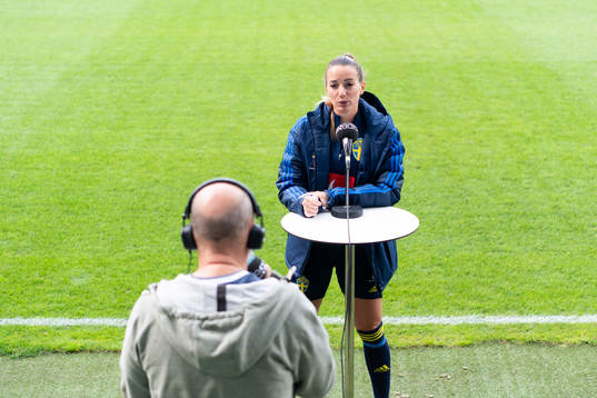 Kosovare Asllani is being interviewed