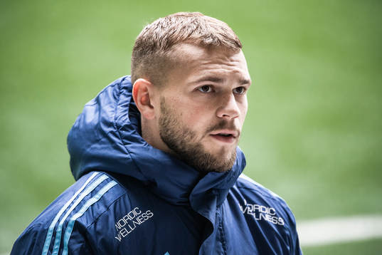 Djurgårdens Jesper Karlström deltar i en presskonferens