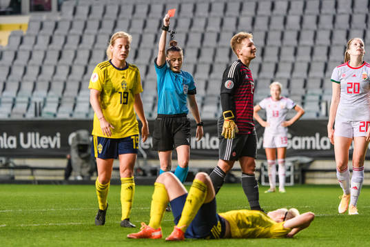 Goalkeeper Barbara Bíró of Hungary receives a red card