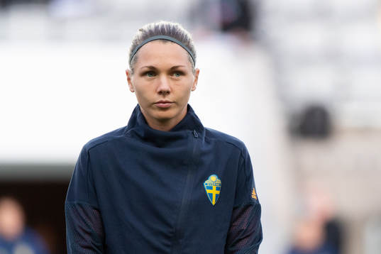 Goalkeeper Jennifer Falk of Sweden at lineup ahead