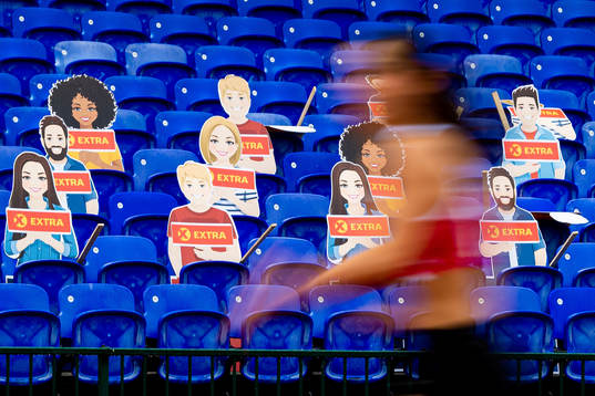 Cardboard people in the stands